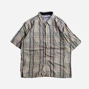 Y2K Mecca tan and black plaid cotton shirt